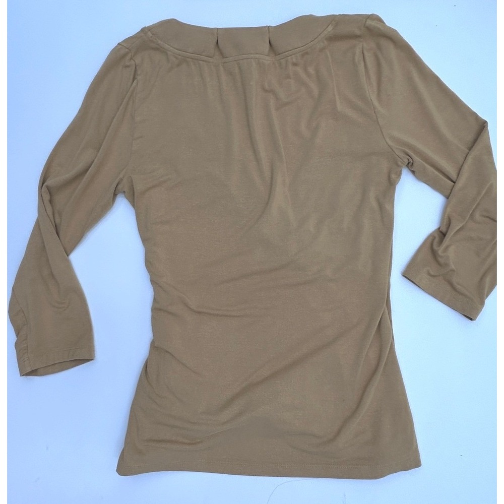 Lauren Ralph Lauren Ruched Faux Wrap Top Camel Tan 3/4 Sleeve Size Small - Picture 5 of 8